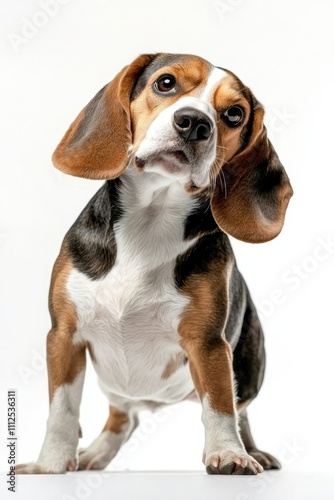 Curious Beagle Puppy Portrait - Studio Shoot, White Background, Dog , Beagle