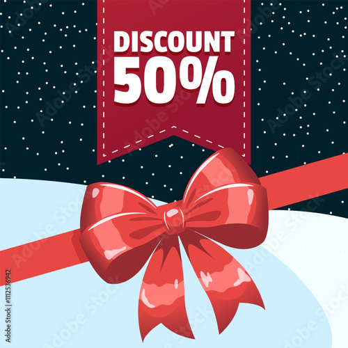 50% discount winter sale card. Cards for shops or social networks, media. Vector graphics.