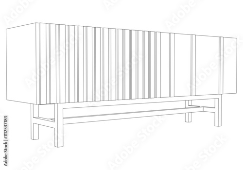 Hand drawn silhouette of mid century dresser. Modern furniture outline drawing. Line art cupboard for trendy interior design. Sketch commode on legs. Vector illustration