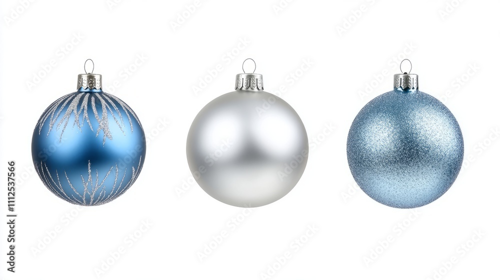 Christmas blue silver decorations balls New Year on white background 