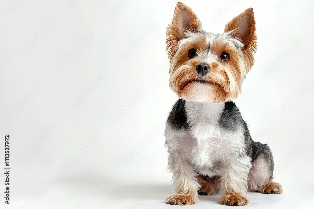 Yorkshire Terrier Sitting on White Background, Dog, Puppy Yorkshire Terrier Sitting on White Background, Dog, Puppy