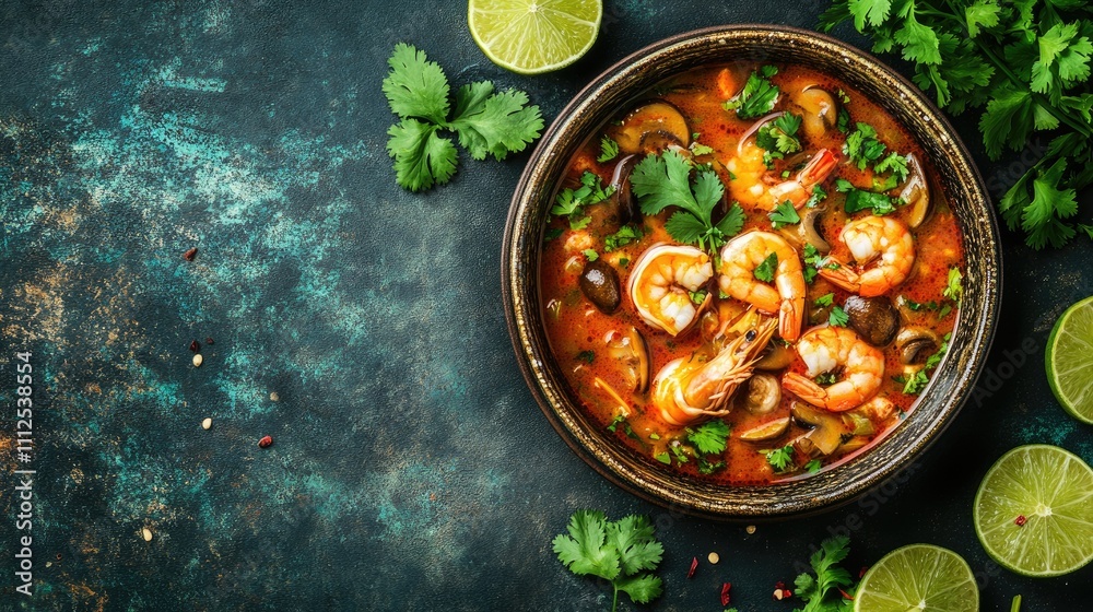 Fresh Shrimp Soup with Vegetables and Herbs in Rustic Bowl Fresh Shrimp Soup with Vegetables and Herbs in Rustic Bowl