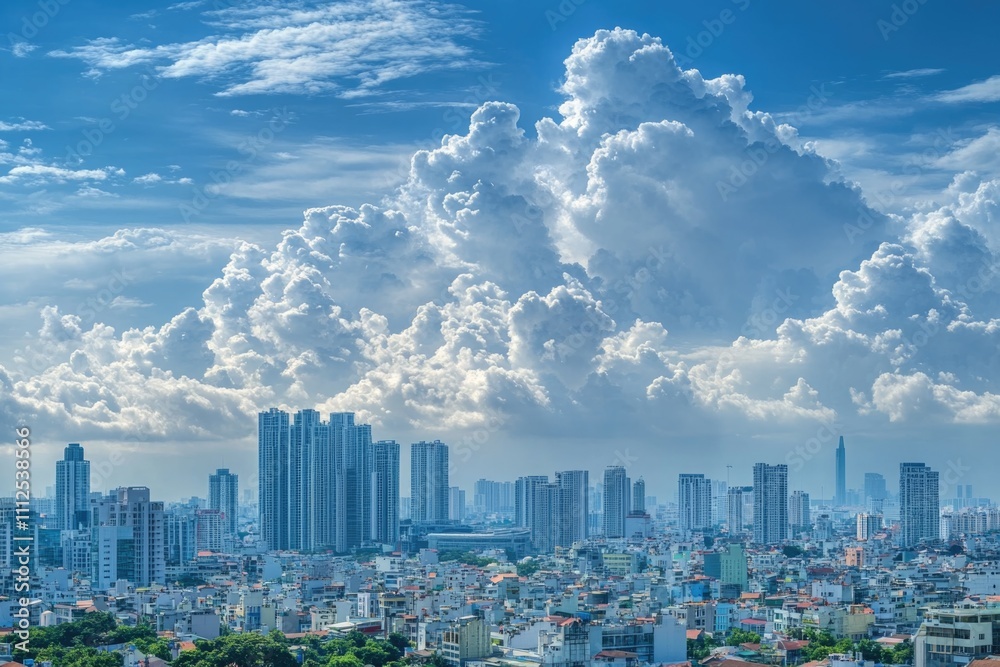 A bustling metropolis with many high-rise buildings A bustling metropolis with many high-rise buildings