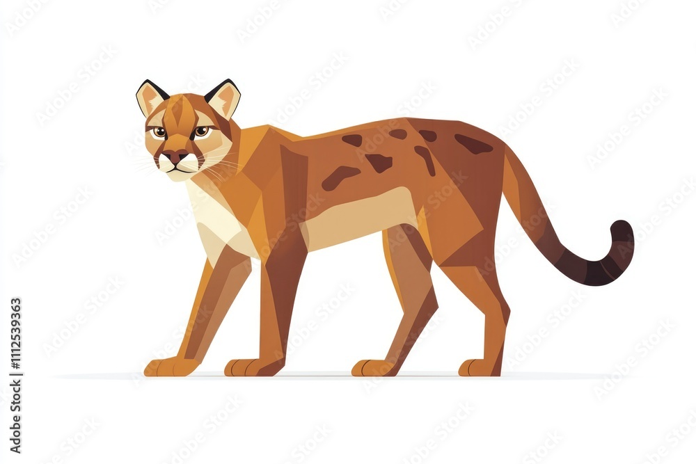 A domestic cat stands on a white surface, its fur a mix of brown and white colors