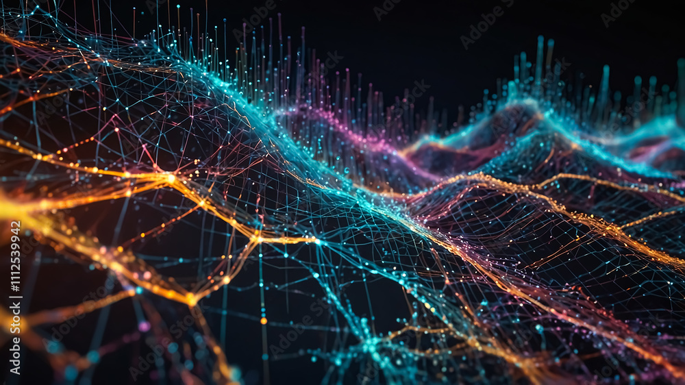 Digital background perfect for tech processes, neural networks, artificial intelligence, data transfer and encryption, digital archives, sound and graphic presentations, science, education, etc. Digital background perfect for tech processes, neural networks, artificial intelligence, data transfer and encryption, digital archives, sound and graphic presentations, science, education, etc.