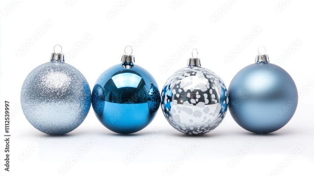 Christmas blue silver decorations balls New Year on white background 