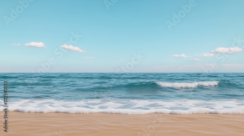 Serene Beach Landscape with Gentle Waves and Clear Blue Sky in Daylight