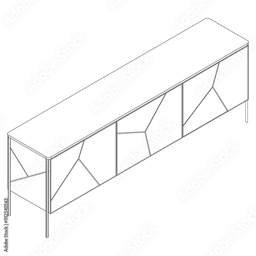 Hand drawn silhouette of mid century dresser. Modern furniture outline drawing. Line art cupboard for trendy interior design. Sketch commode on legs. Vector illustration