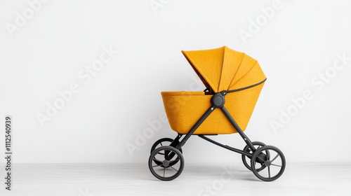 Sunny Stroller: A vibrant yellow baby stroller is set against a simple background. It evokes a sense of warmth, anticipation, and the beginning of a new family journey.