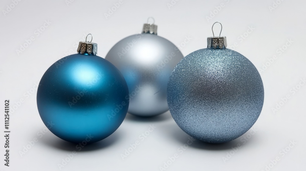 Christmas blue silver decorations balls New Year on white background Christmas blue silver decorations balls New Year on white background