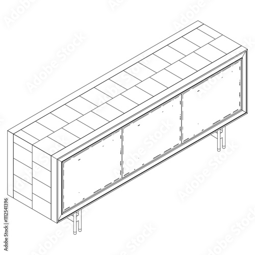 Sideboard Living Room Furniture isolated continuous line art flat vector illustration