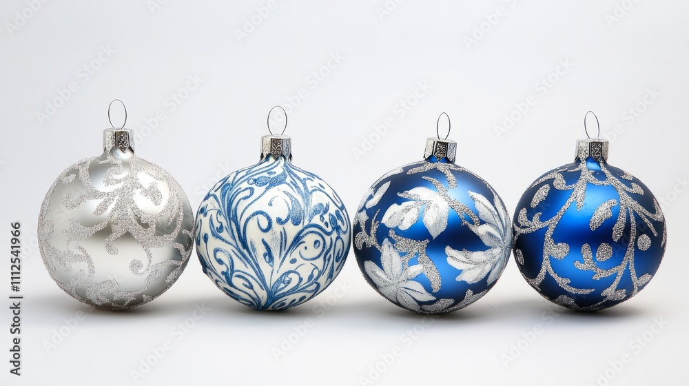 Christmas blue silver decorations balls New Year on white background Christmas blue silver decorations balls New Year on white background