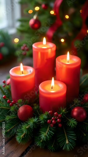 Christmas Advent Wreath with Illuminated Candles