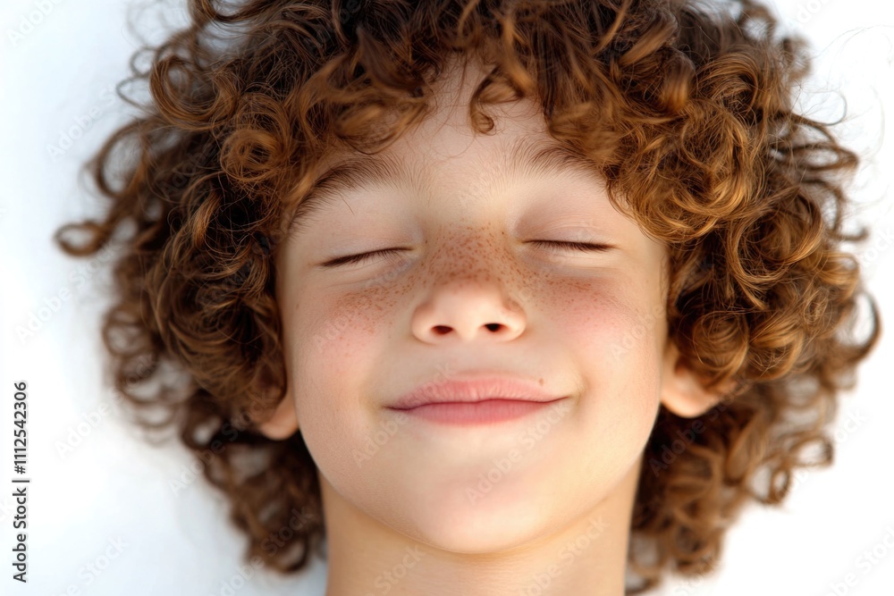 A close up portrait of a young child with curly hair, captured in a warm and intimate setting A close up portrait of a young child with curly hair, captured in a warm and intimate setting