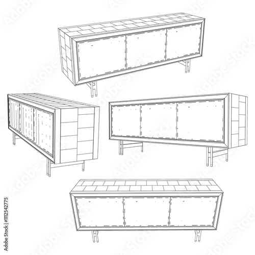 Sideboard Living Room Furniture isolated continuous line art flat vector illustration