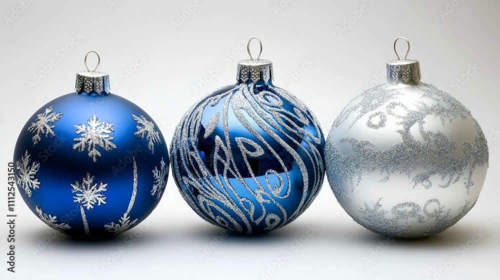 Christmas blue silver decorations balls New Year on white background Christmas blue silver decorations balls New Year on white background