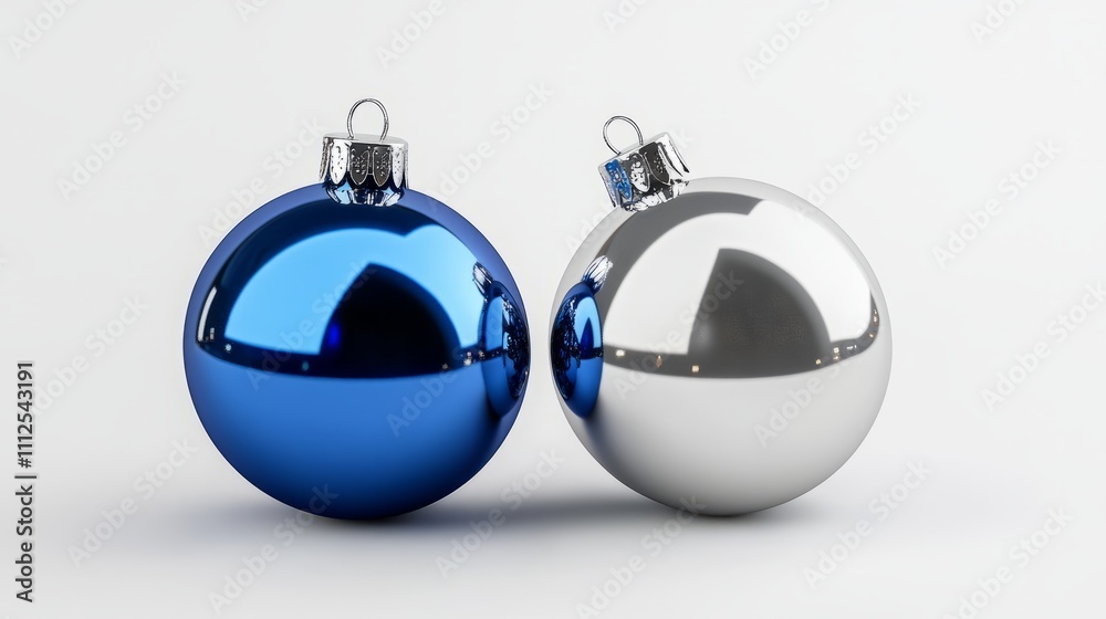 Christmas blue silver decorations balls New Year on white background 