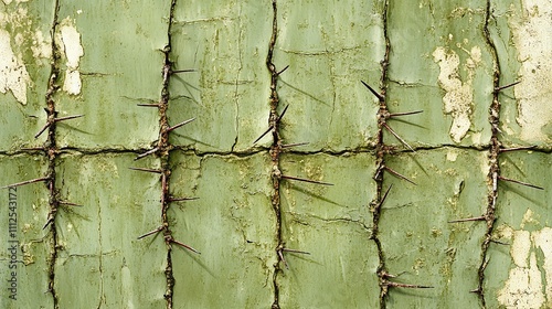 Intriguing close-up of thorny texture on weathered green wall urban environment abstract art unique perspective photo