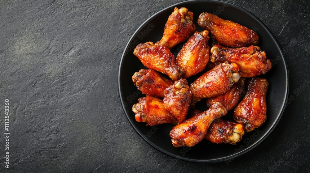 Savory and Crispy Chicken Drumsticks on a Black Plate Savory and Crispy Chicken Drumsticks on a Black Plate