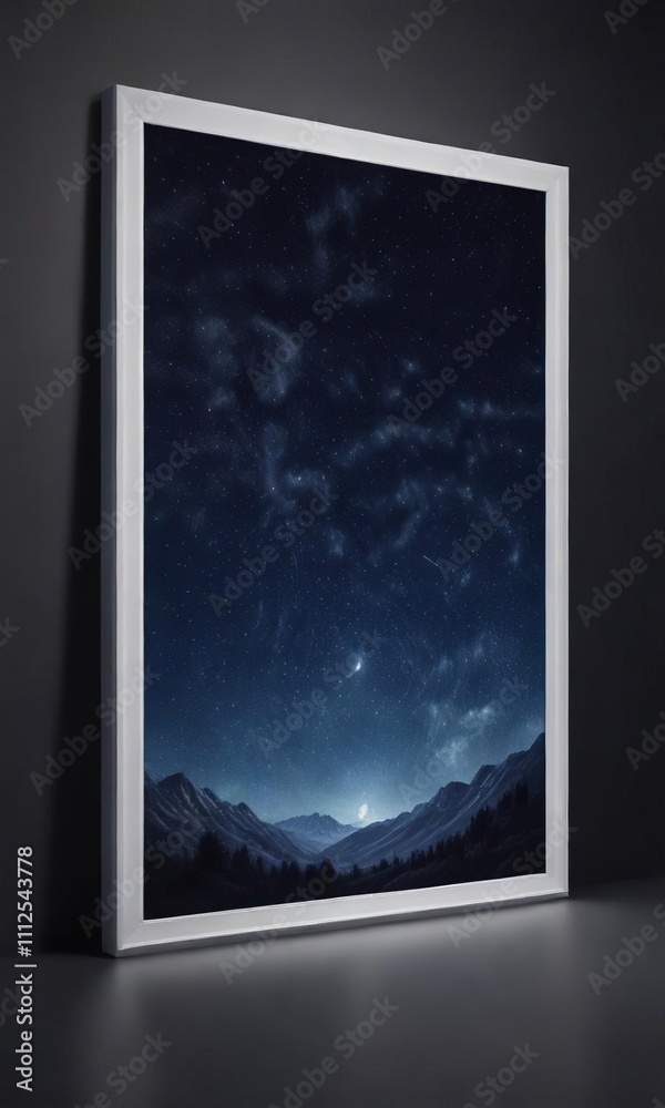 Fototapeta premium Starry night scene with small white dots on a dark blue canvas , space, constellations