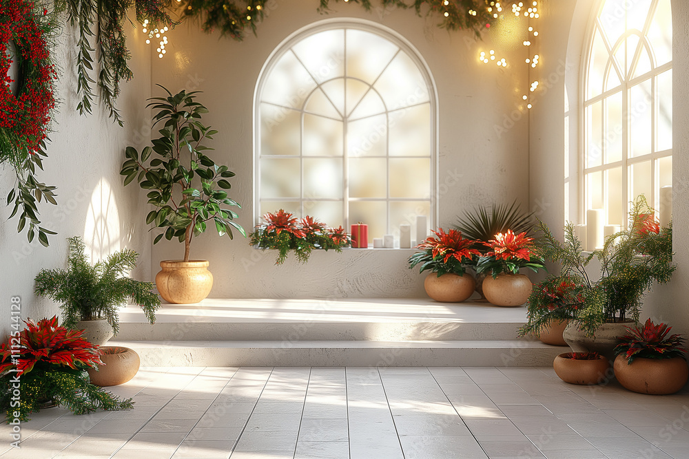 A white room with a window and a plant in a vase A white room with a window and a plant in a vase