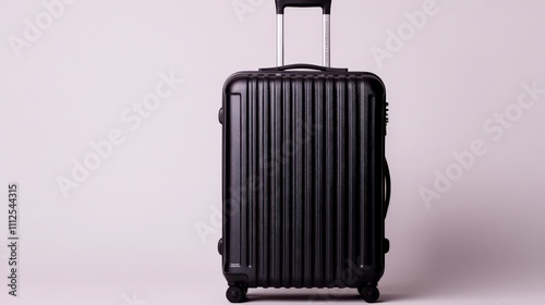 Rolling Suitcase: A sleek black suitcase stands ready for travel, its textured exterior hinting at adventures and journeys to come. Its wheels anticipate the next great journey.