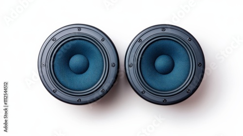 Audio Symphony: A pair of sleek, round speakers is perfectly aligned against a minimalistic background, highlighting the essence of audio innovation.  photo