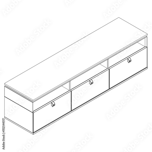 Sideboard Living Room Furniture isolated continuous line art flat vector illustration