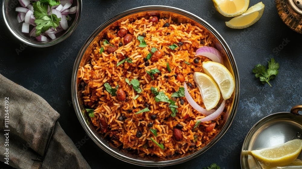 Aromatic Rice Dish with Lentils and Fresh Lemon Slices Aromatic Rice Dish with Lentils and Fresh Lemon Slices