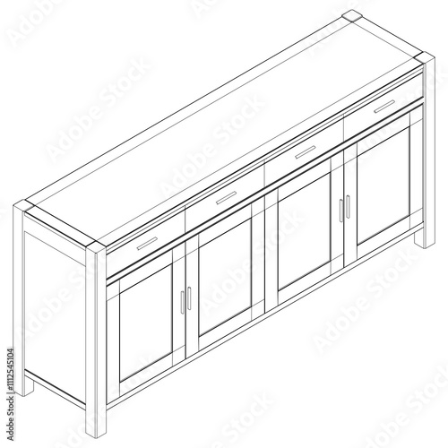 Sideboard Living Room Furniture isolated continuous line art flat vector illustration