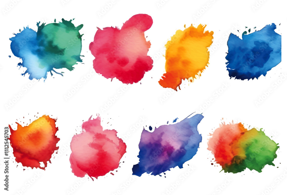  brush stroke of paint on white background.Abstract pattern with blue watercolor clouds on white background.