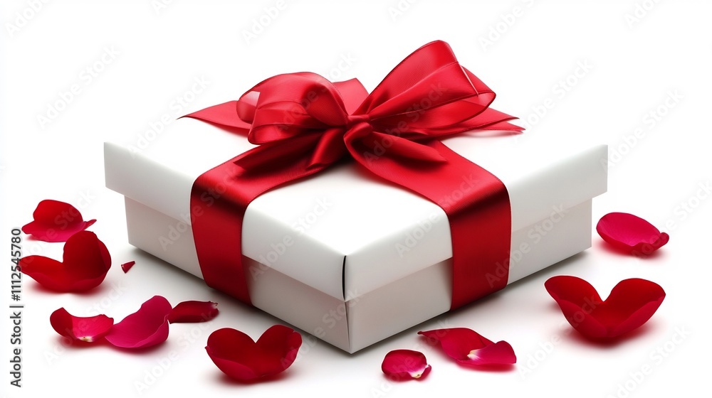 Romantic Gift Box with Red Ribbon and Rose Petals Romantic Gift Box with Red Ribbon and Rose Petals