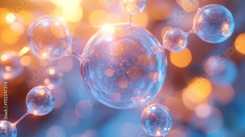 Abstract blue bubble molecules background connected