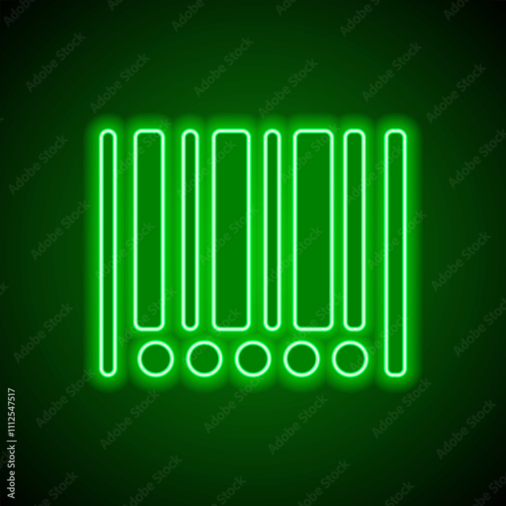 Barcode simple icon vector. Flat design. Green neon on black background with green light Barcode simple icon vector. Flat design. Green neon on black background with green light