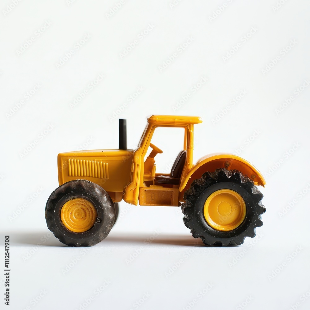 A bright yellow toy tractor with detailed features, perfect for children's playtime and educational purposes. A bright yellow toy tractor with detailed features, perfect for children's playtime and educational purposes.