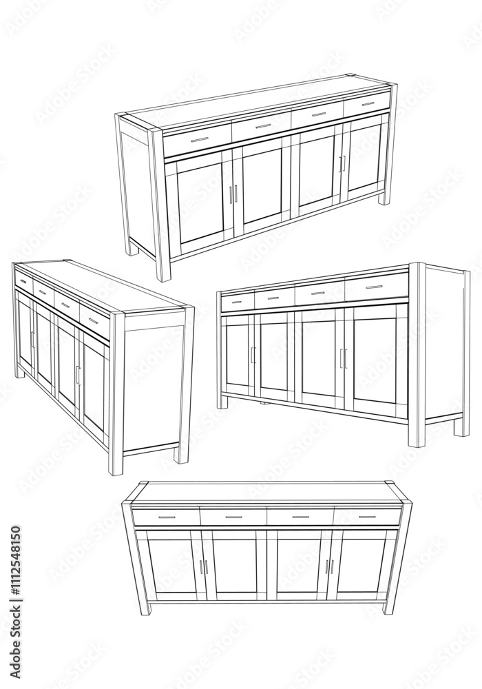 Sideboard Living Room Furniture isolated continuous line art flat vector illustration Sideboard Living Room Furniture isolated continuous line art flat vector illustration