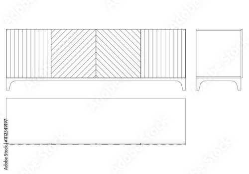 Sideboard Living Room Furniture isolated continuous line art flat vector illustration