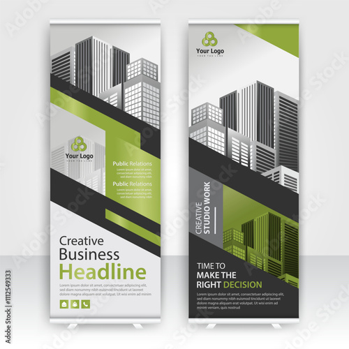 Greenery Roll up layout template mock up. flag flyer banner backdrop design. vector illustration background