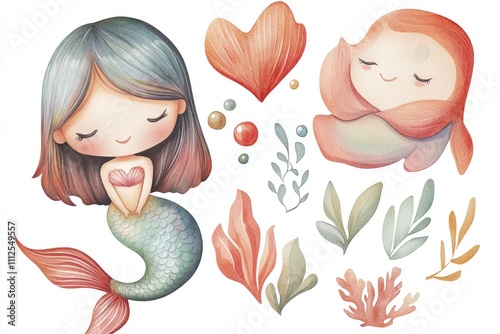 A mermaid holding a baby, often used as an illustration for children's stories or nursery rhymes