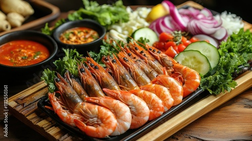 Fresh and Delicious Shrimp Platter with Colorful Vegetables