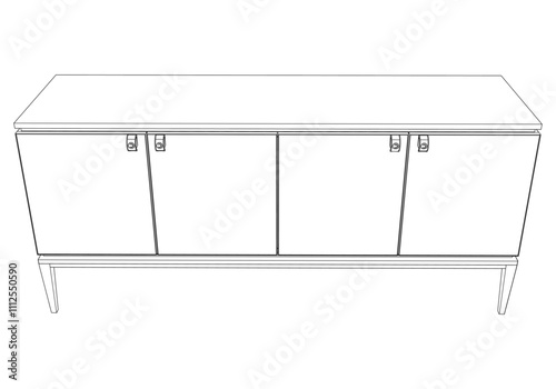 Chest of drawers outline icon. Line art illustration of TV stand, dresser. Modern commode, furniture in scandinavian style for home interior. Linear vector illustration isolated on white background