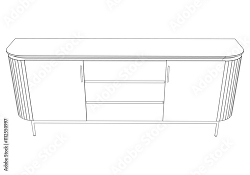 Chest of drawers outline icon. Line art illustration of TV stand, dresser. Modern commode, furniture in scandinavian style for home interior. Linear vector illustration isolated on white background