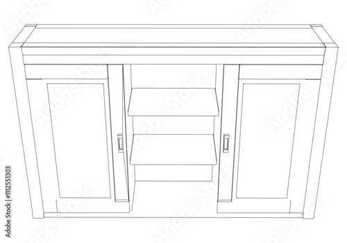 Chest of drawers outline icon. Line art illustration of TV stand, dresser. Modern commode, furniture in scandinavian style for home interior. Linear vector illustration isolated on white background