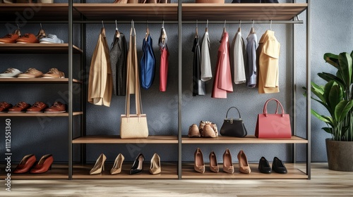 Wallpaper Mural Stylish Open Closet with Fashion Accessories and Elegant Shoes Torontodigital.ca