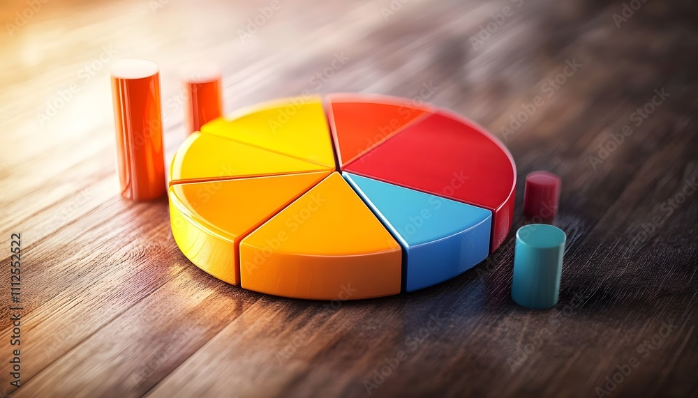 Fototapeta premium A vibrant pie chart and bar graph display colorful data visualizations. Perfect for illustrating business performance or analytical reports in an engaging and professional manner.