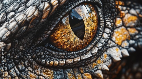 Fototapeta Naklejka Na Ścianę i Meble -  A close-up view of a dinosaur's eye with scales and texture