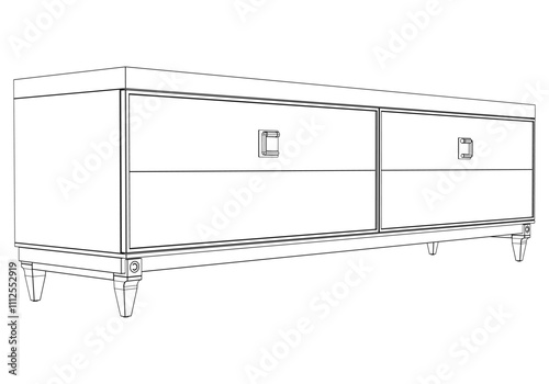 Chest of drawers outline icon. Line art illustration of TV stand, dresser. Modern commode, furniture in scandinavian style for home interior. Linear vector illustration isolated on white background