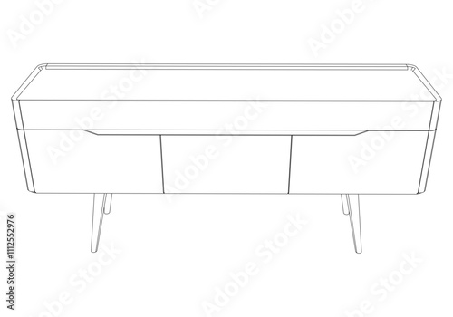 Chest of drawers outline icon. Line art illustration of TV stand, dresser. Modern commode, furniture in scandinavian style for home interior. Linear vector illustration isolated on white background