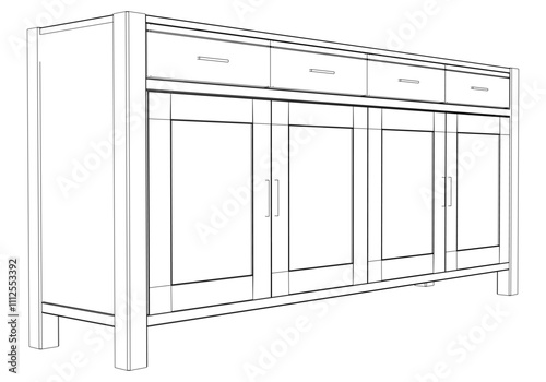 Chest of drawers outline icon. Line art illustration of TV stand, dresser. Modern commode, furniture in scandinavian style for home interior. Linear vector illustration isolated on white background