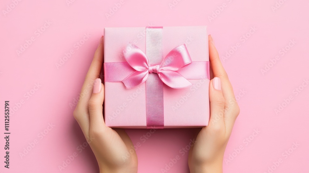 A beautiful pink gift box held delicately with a satin ribbon, perfect for celebrations and special occasions. A beautiful pink gift box held delicately with a satin ribbon, perfect for celebrations and special occasions.